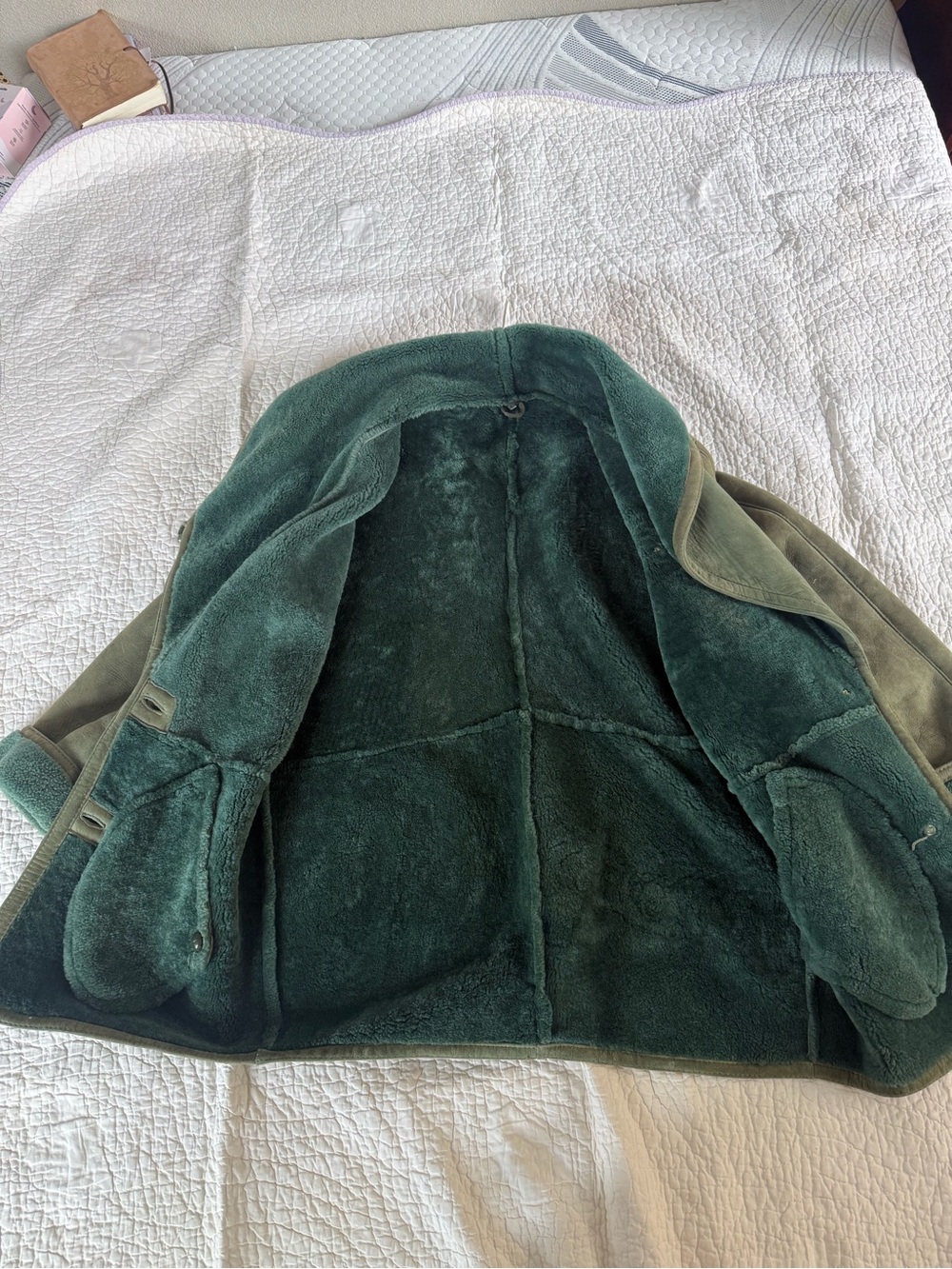 Vintage Olive Green Shearling Coat - Picture 3 of 4
